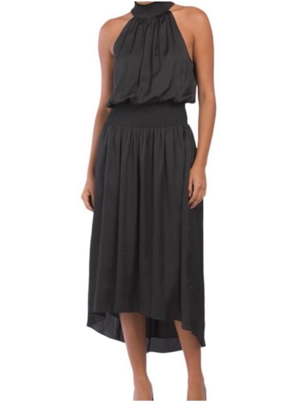 RAMY BROOK BELLE BLACK HIGH LOW HALTER DRESS SIZE L